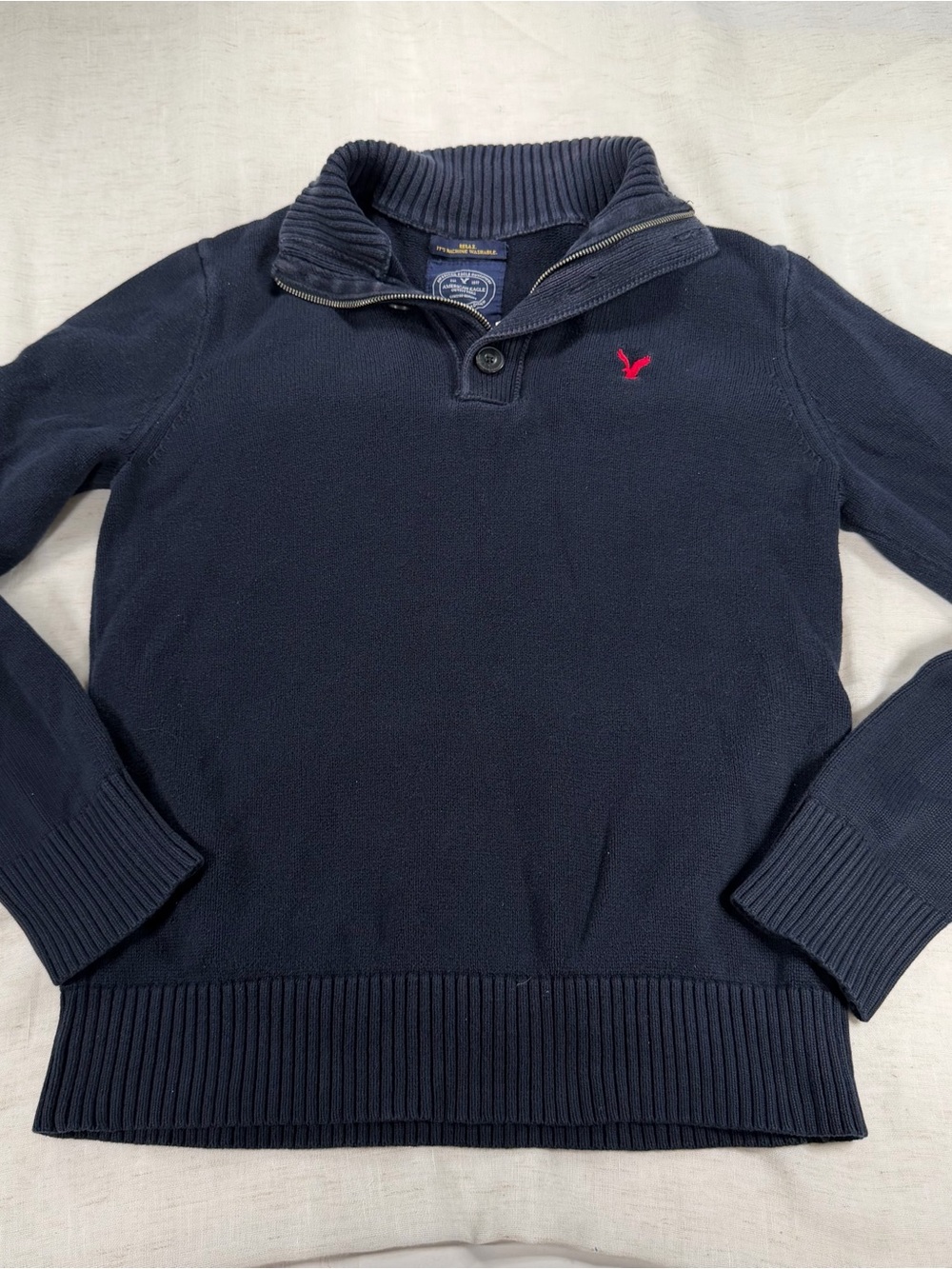 American Eagle Outfitters Blue M 1/4 Zip Mock Neck Knit Cotton Sweater Men